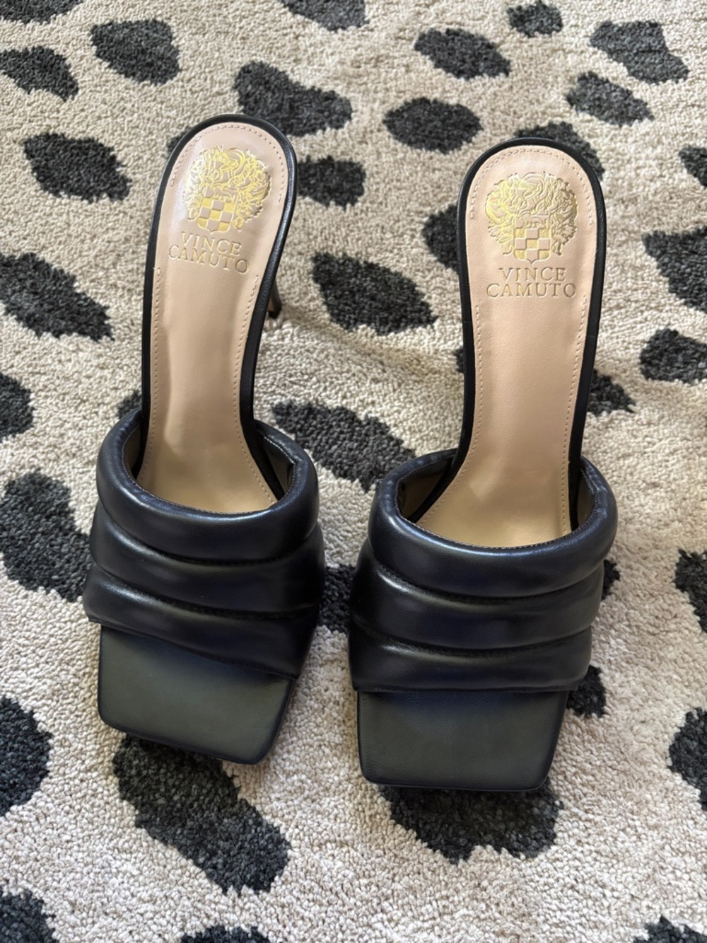 Vince Camuto Black Padded Square-Toe Slide Mules